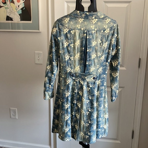 Nanette Lepore long denim asymmetrical floral embroidered denim jacket trench 4 - Picture 11 of 17